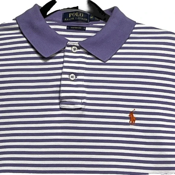 Polo Ralph Lauren Men's Polo Shirt Sz M Purple and White Striped Good Golf - Picture 3 of 11
